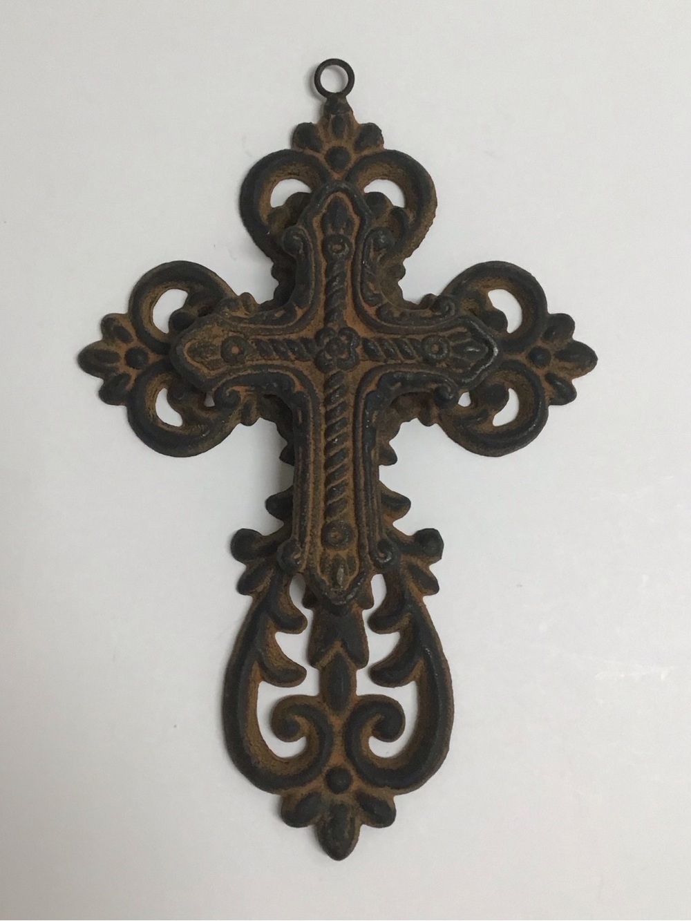 Cast Iron Double Cross Ornate Religious Primitive Rustic Heavy Wall or Garden - Picture 16 of 16